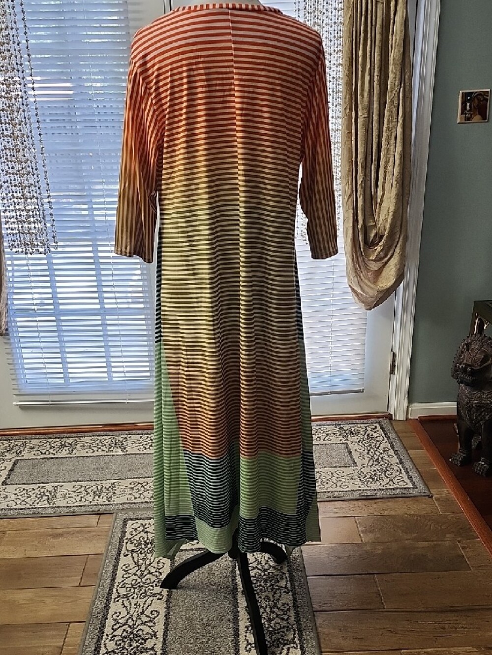 Striped Ombre Long Sleeve Maxi Dress in Orange and Green - Picture 3 of 4